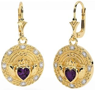 Diamante Alessandrite Oro Argento celtico Claddagh Penzolare Orecchini