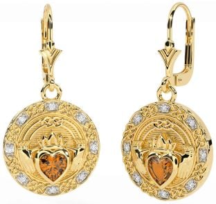 Diamante Citrino Oro Plata céltico Claddagh Colgar Pendientes