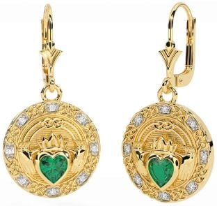 Diamante Esmeralda Oro Plata céltico Claddagh Colgar Pendientes