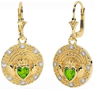 Aur Peridot de diamant Cercei din argint celtic Claddagh Dangle