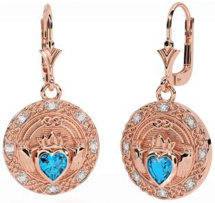 Diamant Topas Rose Gold keltisch Claddagh Baumeln Ohrringe