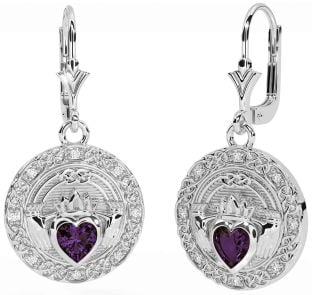 Diamant Alexandrit Silber keltisch Claddagh Baumeln Ohrringe