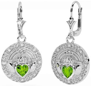 Diamant Péridot Argent celtique Claddagh Pendre Des boucles d'oreilles