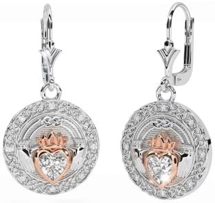 Diamante Rosa Oro Plata céltico Claddagh Colgar Pendientes