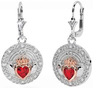 Diamant Rubis Rose Or Argent celtique Claddagh Pendre Des boucles d'oreilles