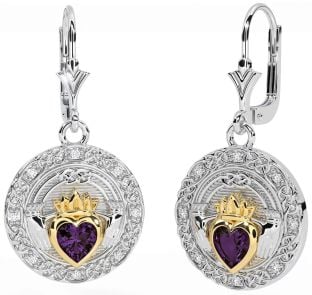 Diamant Alexandrit Gold Silber keltisch Claddagh Baumeln Ohrringe