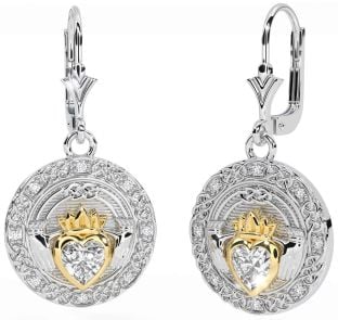 Diamant Or Argent celtique Claddagh Pendre Des boucles d'oreilles