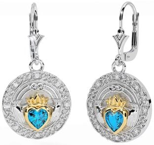 Diamante Topazio Oro Argento celtico Claddagh Penzolare Orecchini