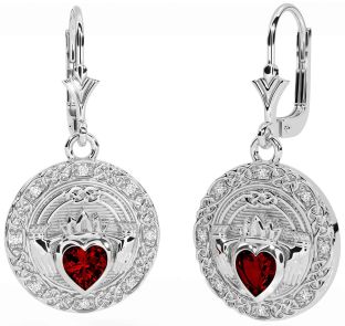 Diamant Grenat Blanc Or celtique Claddagh Pendre Des boucles d'oreilles