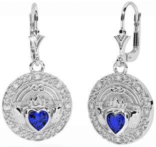 Diamante Zafiro Blanco Oro céltico Claddagh Colgar Pendientes