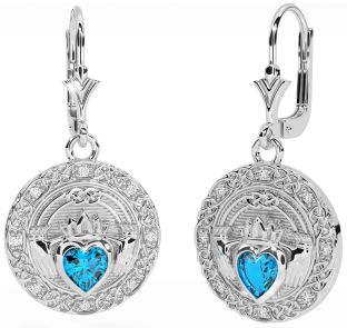 Diamante Topacio Blanco Oro céltico Claddagh Colgar Pendientes