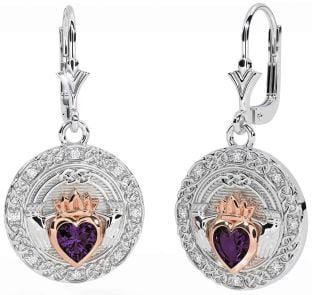 Diamant Alexandrite Blanc Rose Or celtique Claddagh Pendre Des boucles d'oreilles