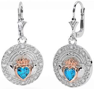 Diamant Topas Weiß Rose Gold keltisch Claddagh Baumeln Ohrringe