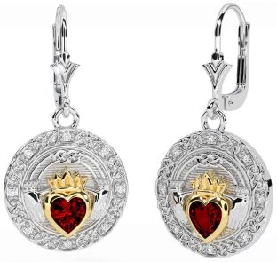 Diamante Granate Blanco Amarillo Oro céltico Claddagh Colgar Pendientes