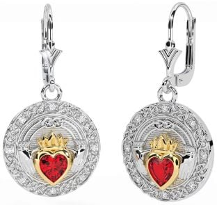 Diamante Rubino Bianco Giallo Oro celtico Claddagh Penzolare Orecchini