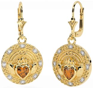 Diamant Citrine Or celtique Claddagh Pendre Des boucles d'oreilles