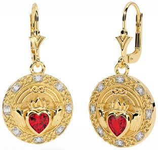 Diamant Rubis Or celtique Claddagh Pendre Des boucles d'oreilles