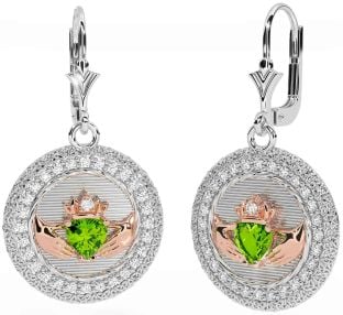 Diamant Peridot Rose Gold Silber Claddagh keltisch Dreieinigkeit Knoten Baumeln Ohrringe