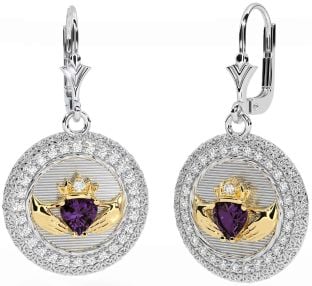 Diamante Alejandrita Oro Plata Claddagh céltico Trinidad Nudo Colgar Pendientes