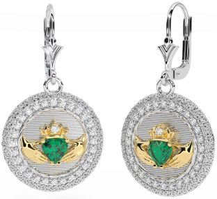 Diamond Emerald Gold Silver Claddagh Celtic Trinity Knot Dangle Earrings