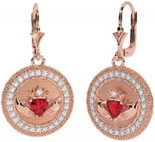 Diamant Rubis Rose Or Argent Claddagh celtique Trinité Noeud Pendre Des boucles d'oreilles