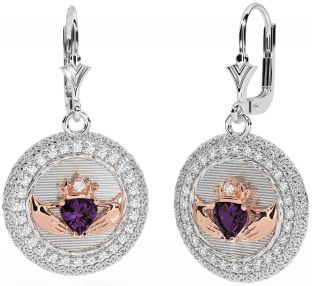 Diamante Alexandrite Rosa Ouro Prata Claddagh céltico Trindade Nó Pendurar Brincos