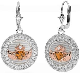 Diamante Citrino Rosa Oro Plata Claddagh céltico Trinidad Nudo Colgar Pendientes