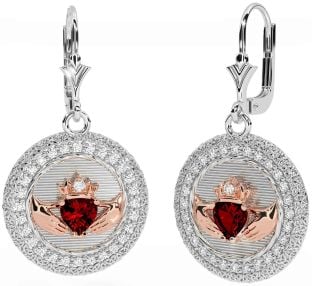 Diamant Grenat Rose Or Argent Claddagh celtique Trinité Noeud Pendre Des boucles d'oreilles