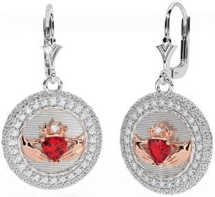 Diamant Rubis Rose Or Argent Claddagh celtique Trinité Noeud Pendre Des boucles d'oreilles