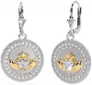 Diamant Gold Silber Claddagh keltisch Dreieinigkeit Knoten Baumeln Ohrringe