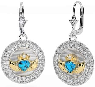 Diamond Topaz Aur Nod Celtic Trinity Claddagh de argint Cercei suspendați