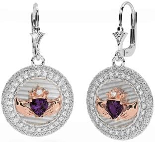 Diamante Alexandrite Branco Rosa Ouro Claddagh céltico Trindade Nó Pendurar Brincos