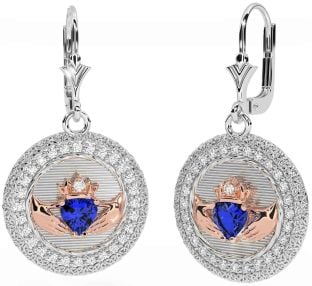 Diamante Zafiro Blanco Rosa Oro Claddagh céltico Trinidad Nudo Colgar Pendientes