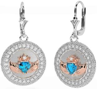 Diamante Topacio Blanco Rosa Oro Claddagh céltico Trinidad Nudo Colgar Pendientes