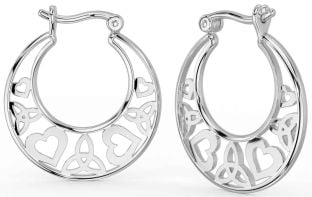 Silver Celtic Trinity Knot Heart Hoop Earrings