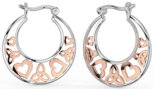 White Rose Gold Celtic Trinity Knot Heart Hoop Earrings