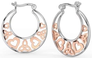 White Rose Gold Celtic Trinity Knot Heart Hoop Earrings