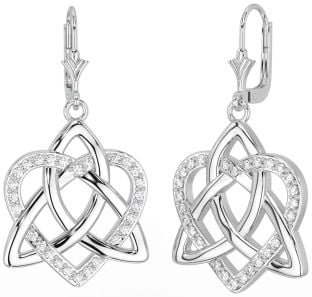 Celtic Diamond Silver Cercei Trinity Knot Heart Dangle