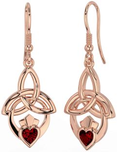 Granate Rosa Oro Plata Claddagh céltico Trinidad Nudo Colgar Pendientes