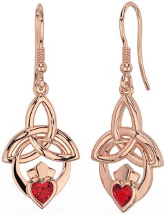 Rubí Rosa Oro Plata Claddagh céltico Trinidad Nudo Colgar Pendientes