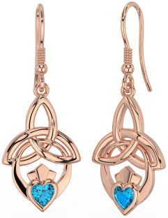 Topas Rose Gold Silber Claddagh keltisch Dreieinigkeit Knoten Baumeln Ohrringe