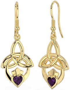 Alexandrite Gold Silver Claddagh Celtic Trinity Knot Dangle Earrings