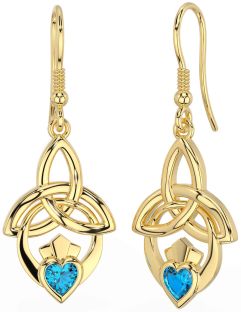 Topaz Gold Silver Claddagh Celtic Trinity Knot Dangle Earrings