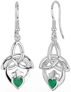 Esmeralda Plata Claddagh céltico Trinidad Nudo Colgar Pendientes