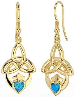 Topaz Gold Claddagh Celtic Trinity Knot Dangle Earrings