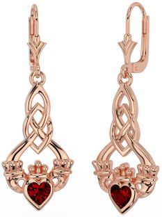 Granate Rosa Oro Plata céltico Claddagh Colgar Pendientes