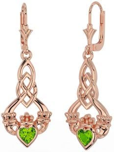 Peridot Rose Gold Silber keltisch Claddagh Baumeln Ohrringe