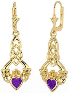 Amethyst Gold Silber keltisch Claddagh Baumeln Ohrringe