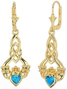 Topaz Gold Silver Celtic Claddagh Dangle Earrings