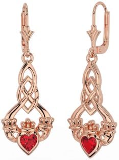 Rubí Rosa Oro céltico Claddagh Colgar Pendientes